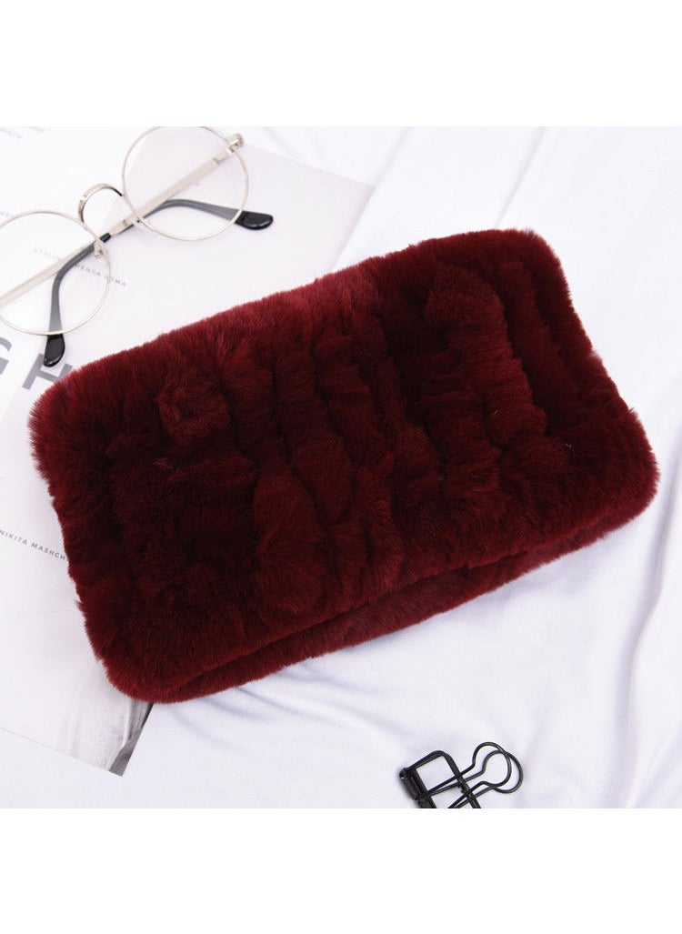 Generic Ultra-Soft Genuine Rex Rabbit Fur Scarf Wine red 