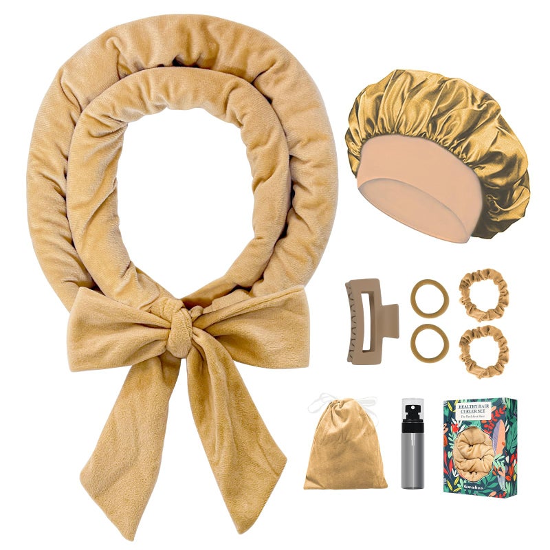 Gwabee 70" Soft Hair Curlers for Overnight Curls - No Heat Curl Wrap with 9 Rods for Long Hair, Khaki - Image 1