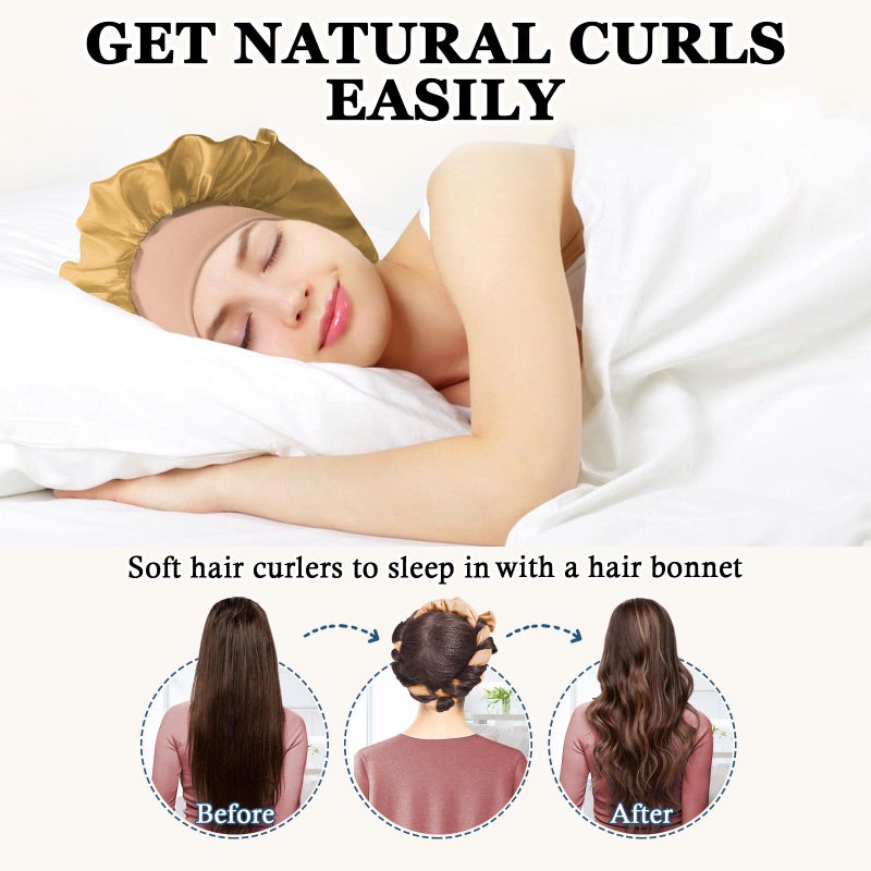 Gwabee 70" Soft Hair Curlers for Overnight Curls - No Heat Curl Wrap with 9 Rods for Long Hair, Khaki - Image 2