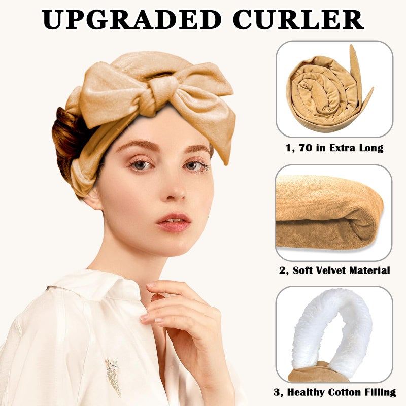 Gwabee 70" Soft Hair Curlers for Overnight Curls - No Heat Curl Wrap with 9 Rods for Long Hair, Khaki - Image 3