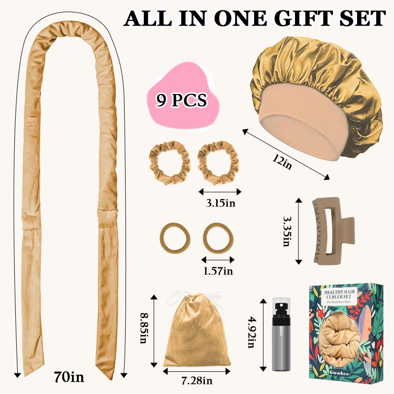 Gwabee 70" Soft Hair Curlers for Overnight Curls - No Heat Curl Wrap with 9 Rods for Long Hair, Khaki - Image 5