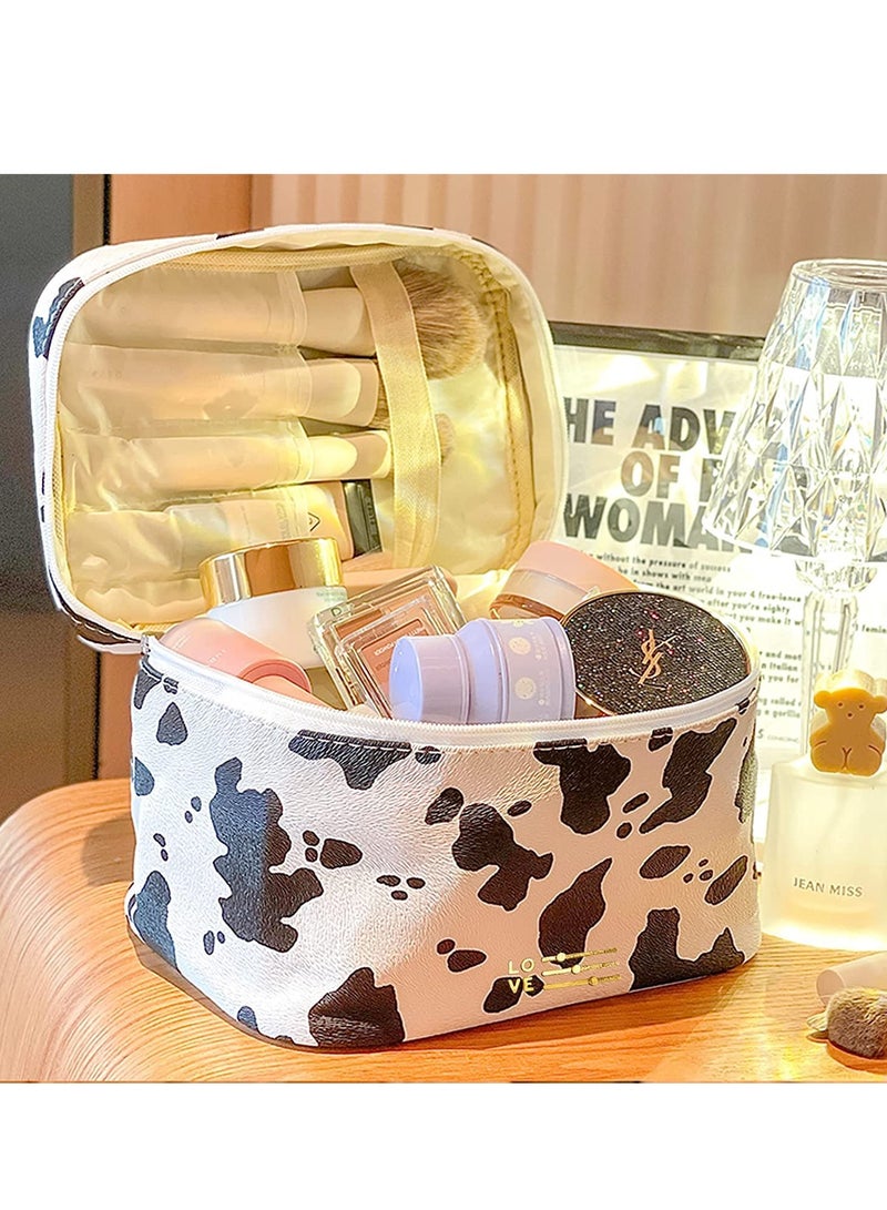 Makeup Bag Set Cosmetic Bag Organizer Small Travel Make Up Pouch Organizer Toiletry Bags for Purse Women Girls 2PACK (  Cow Print) - Image 4