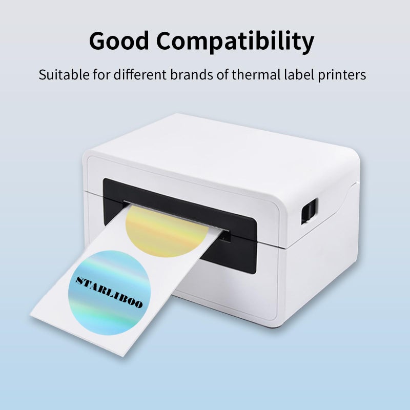STARLIBOO 2 Inch Round Holographic Thermal Label Stickers, Glitter Circle Thermal Printer Sticker Labels, Self-Adhesive Direct Labels for Gift Wrapping-5 Colors - Image 3