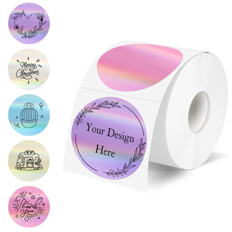 STARLIBOO 2 Inch Round Holographic Thermal Label Stickers, Glitter Circle Thermal Printer Sticker Labels, Self-Adhesive Direct Labels for Gift Wrapping-5 Colors - Image 1