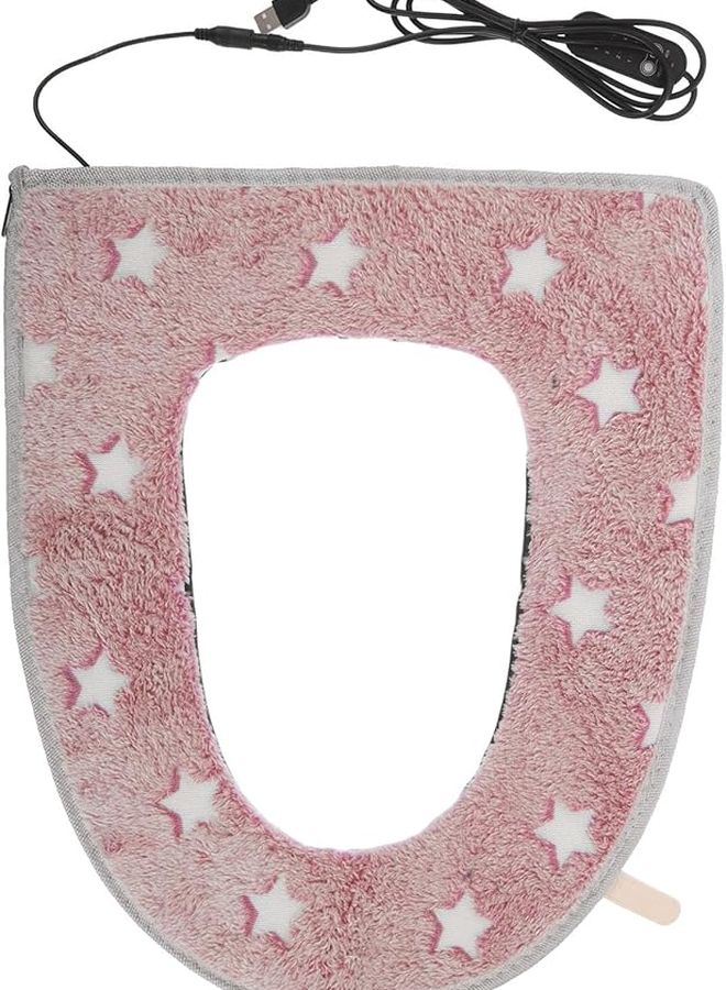 Pink Heated Toilet Seat Cover USB Powered 5 Temperature Settings Timer Soft Fabric Easy Clean - Image 1