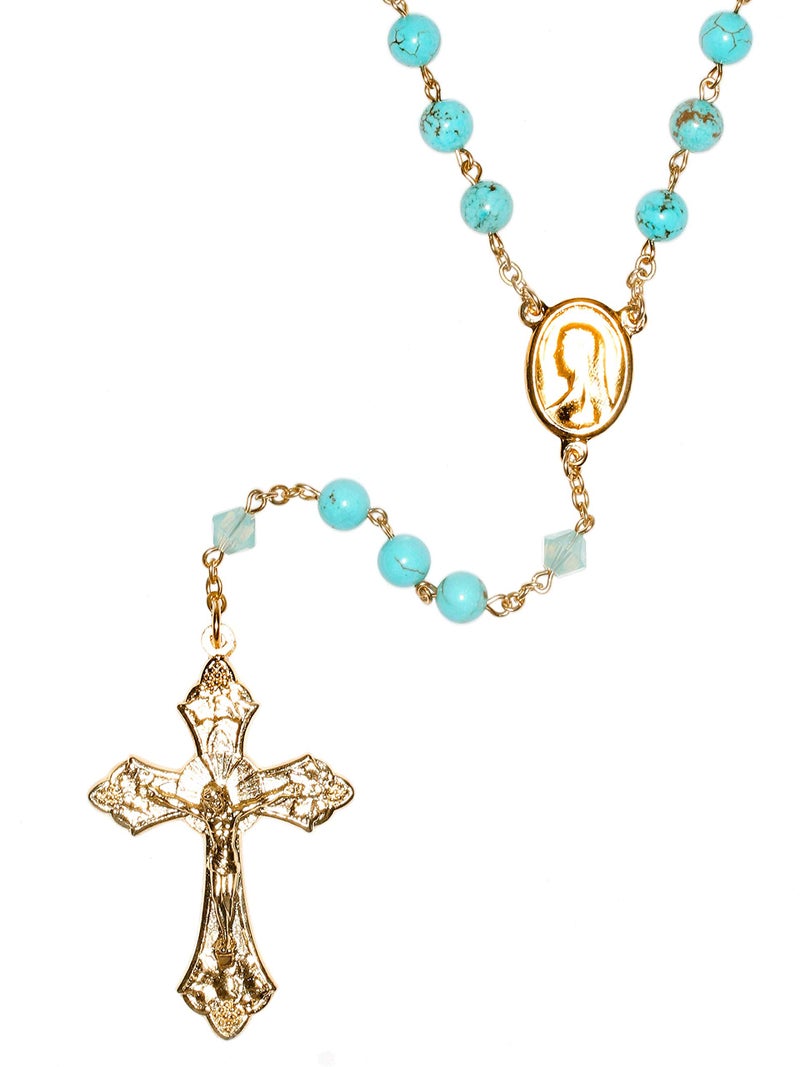 Rosaries Magnesite Turquoise Blue Gemstone Catholic Prayer Rosary/Rosario accented with Magnesite Turquoise Blue Gemstones and Austrian Crystals - Image 5
