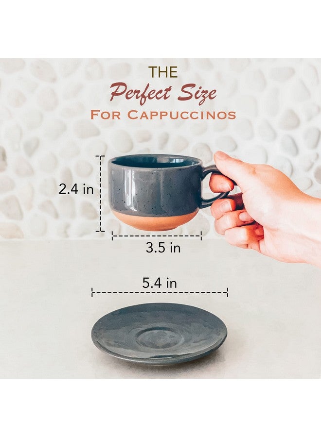 Mora Ceramics 8oz Cappuccino Mug Set of 4 - Ceramic Coffee Cups with Saucers - Microwave and Dishwasher Safe, Perfect For Tea, Espresso, Latte - Porcelain Mugs for Kitchen or Cafe - Assorted Neutrals - Image 2