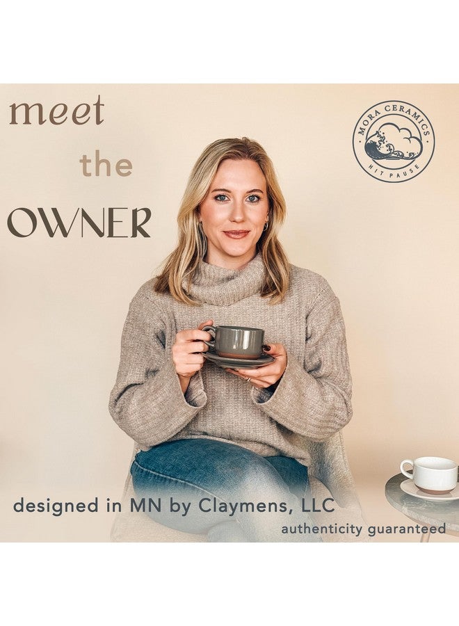 Mora Ceramics 8oz Cappuccino Mug Set of 4 - Ceramic Coffee Cups with Saucers - Microwave and Dishwasher Safe, Perfect For Tea, Espresso, Latte - Porcelain Mugs for Kitchen or Cafe - Assorted Neutrals - Image 3