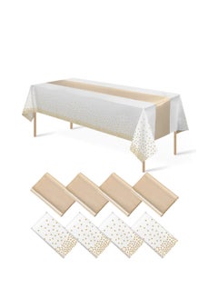 Direct Disposable Party Peva Dot Tablecloth With Polyester Table Runner Waterproof And Oil-proof-Colour:White Background Gold Dots + Champagne Table Runner-Specification:(137*274/30*274) Table Runner And Tablecloth