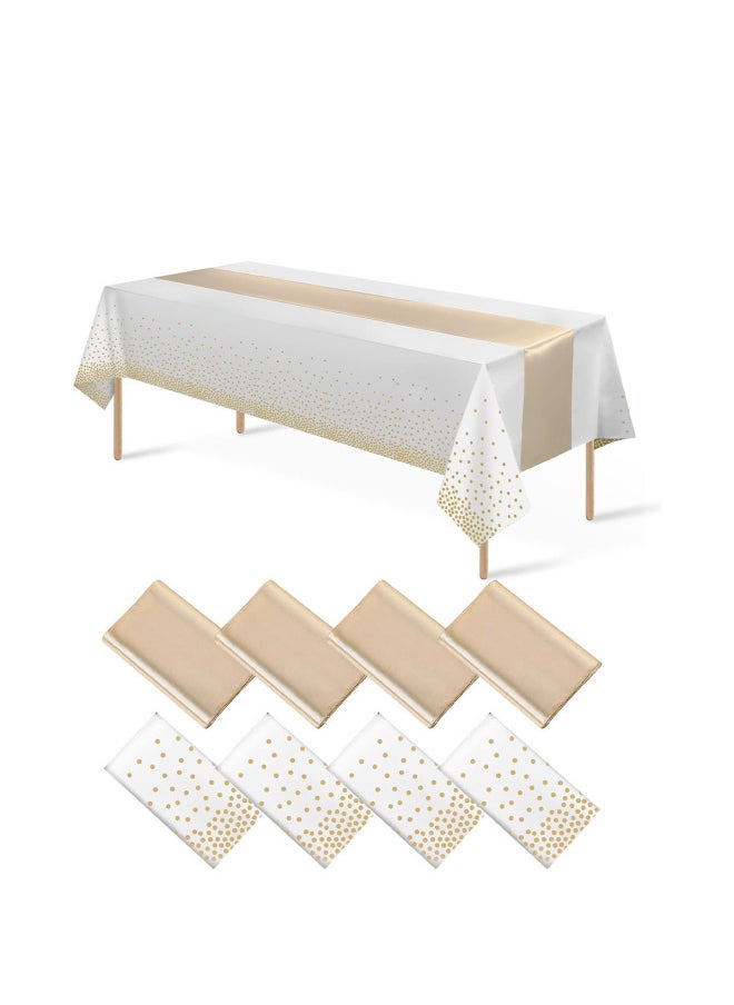 Generic - Direct Disposable Party Peva Dot Tablecloth With Polyester Table Runner Waterproof And Oil-proof-Colour:White Background Gold Dots + Champagne Table Runner-Specification:(137*274/30*274) Table Runner And Tablecloth - Image 1