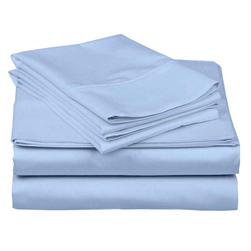 Extra Deep SheetsCotton Bed Sheets  100 Cotton  22 Inch Extra deep Pocket Fitted Sheet with Elastic All Around 4 Pcs Sheet Set  Light Blue Solid  King Size