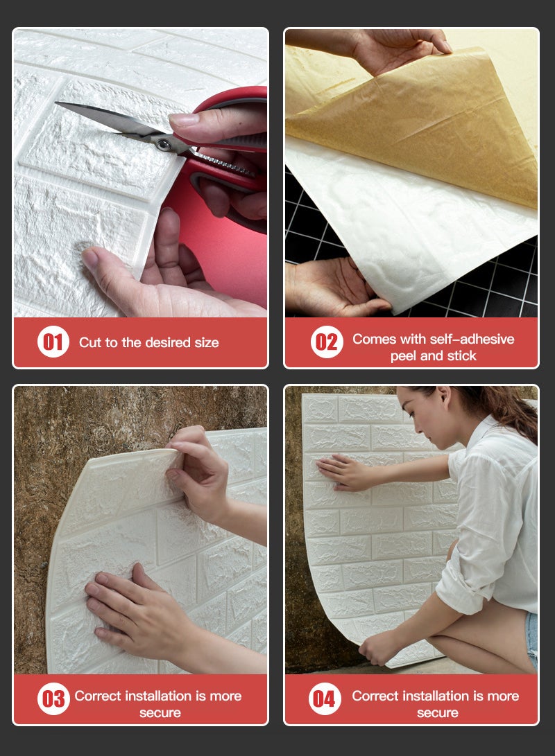 مجموعة ورق حائط من 5 قطع من الطوب الرغوي ثلاثي الأبعاد باللون الأبيض