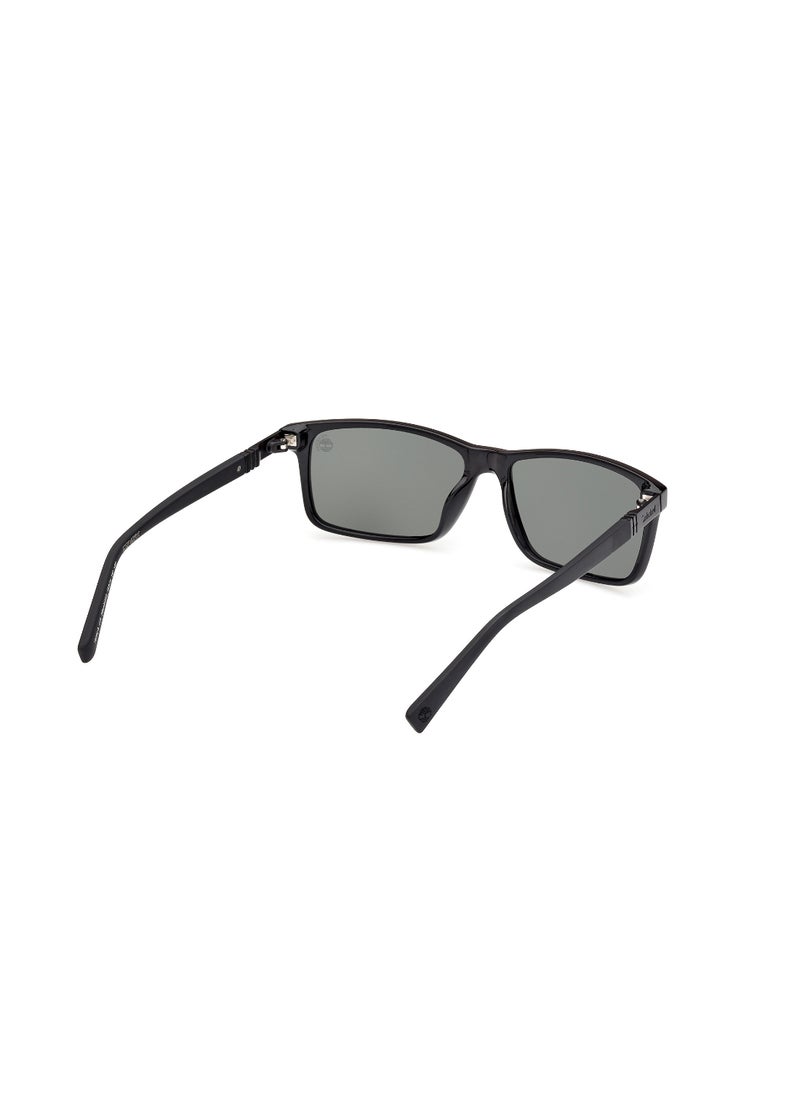 Timberland - Men's Rectangular Shape  Sunglasses TB0001901R58 Lens Size: 58 Millimeter - Shiny Black - Image 1