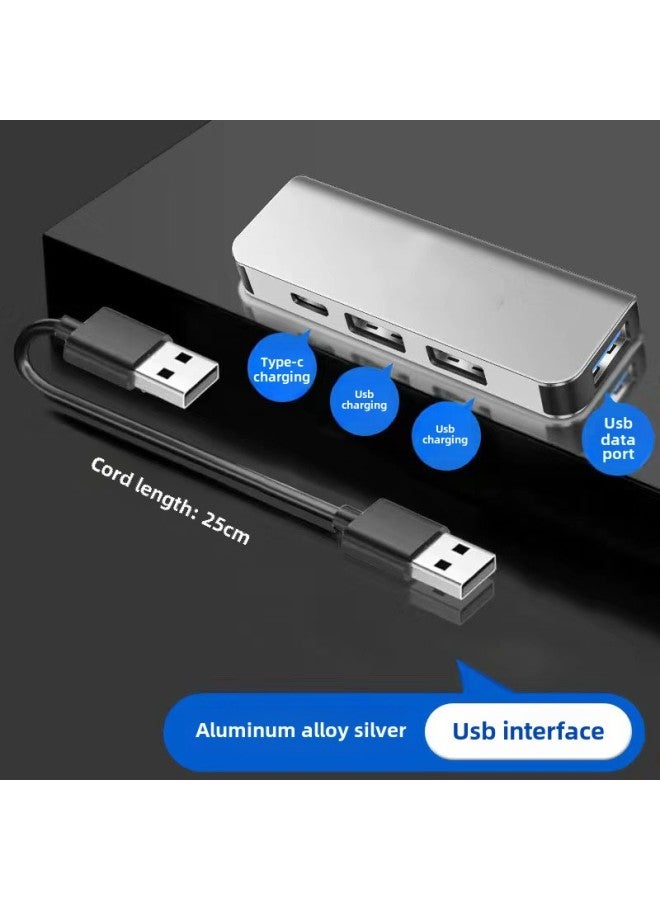 Usb Car Expander Type C Hub One-to-four Charging Data Reading Expansion Branch Hub-Number Of Interfaces:Usb One To Four Silver  - Image 1