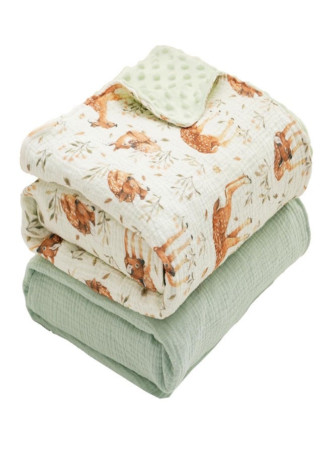 CoolaPeach 2 Pack Minky Baby Blankets,Super Soft Receiving Blankets with Muslin Cotton Front & Dotted Fleece Backing,39x29.5 Inches,Printed Bed Throws Newborn(Deer) - Image 1