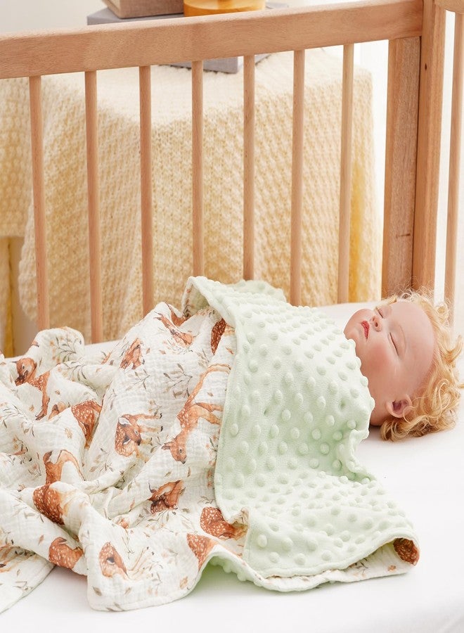 CoolaPeach 2 Pack Minky Baby Blankets,Super Soft Receiving Blankets with Muslin Cotton Front & Dotted Fleece Backing,39x29.5 Inches,Printed Bed Throws Newborn(Deer) - Image 4