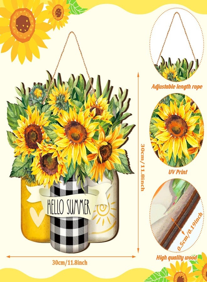 كارينهي لافتة "مرحباً بالصيف" من كارينهي، مزينة بزهرة عباد الشمس، زينة خشبية ملهمة للباب، ديكور خارجي خشبي للباب الأمامي للمنزل، شرفة المنزل الريفي، المطبخ - Image 3