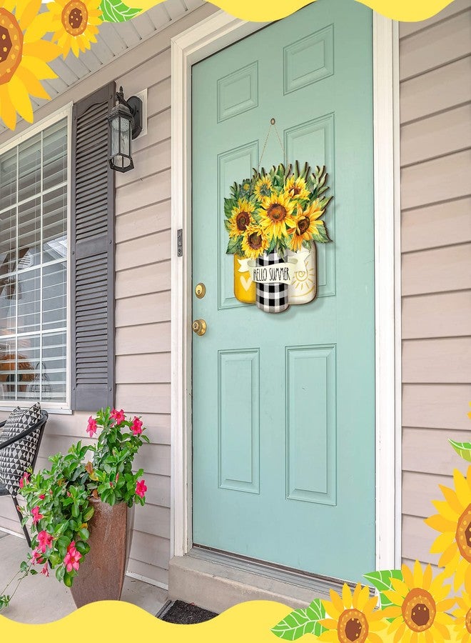 كارينهي لافتة "مرحباً بالصيف" من كارينهي، مزينة بزهرة عباد الشمس، زينة خشبية ملهمة للباب، ديكور خارجي خشبي للباب الأمامي للمنزل، شرفة المنزل الريفي، المطبخ - Image 5