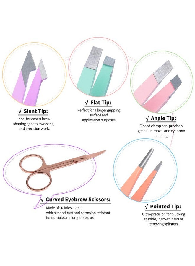 TsMADDTs Eyebrow Tweezer Set, 6 Pcs Tweezers Set for Women, Precision Tweezer for Eyebrows with Curved Scissors for Ingrown Hair, Hair Plucking Daily Beauty Tools with Leather Travel Case - Image 3