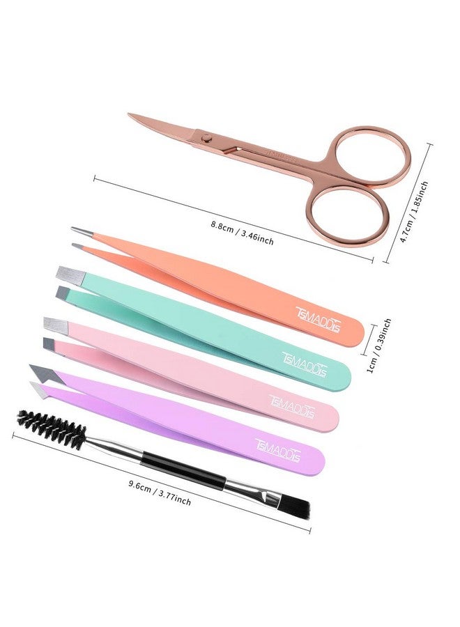 TsMADDTs Eyebrow Tweezer Set, 6 Pcs Tweezers Set for Women, Precision Tweezer for Eyebrows with Curved Scissors for Ingrown Hair, Hair Plucking Daily Beauty Tools with Leather Travel Case - Image 2