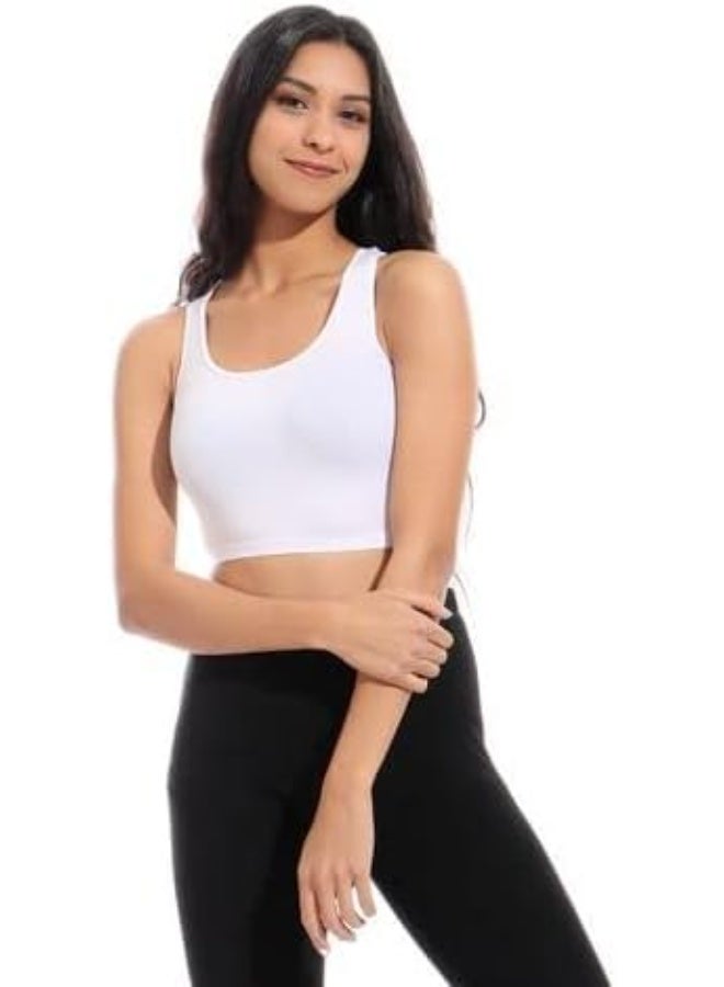 Hanady Women's Full Coverage Sports Bra Cross Back Wire Free White Cotton Lycra Comfortable - Image 1