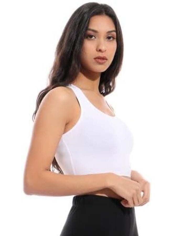 Hanady Women's Full Coverage Sports Bra Cross Back Wire Free White Cotton Lycra Comfortable - Image 2