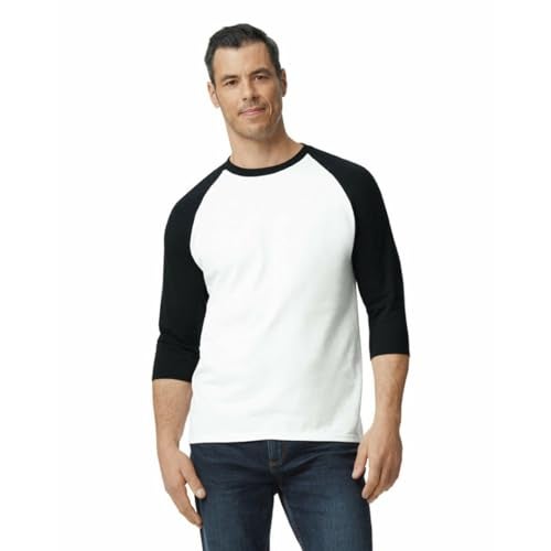 Gildan Adult Heavy Cotton 3/4 Raglan T-Shirt, Style G5700, 2-Pack, White/Black, Medium - Image 2