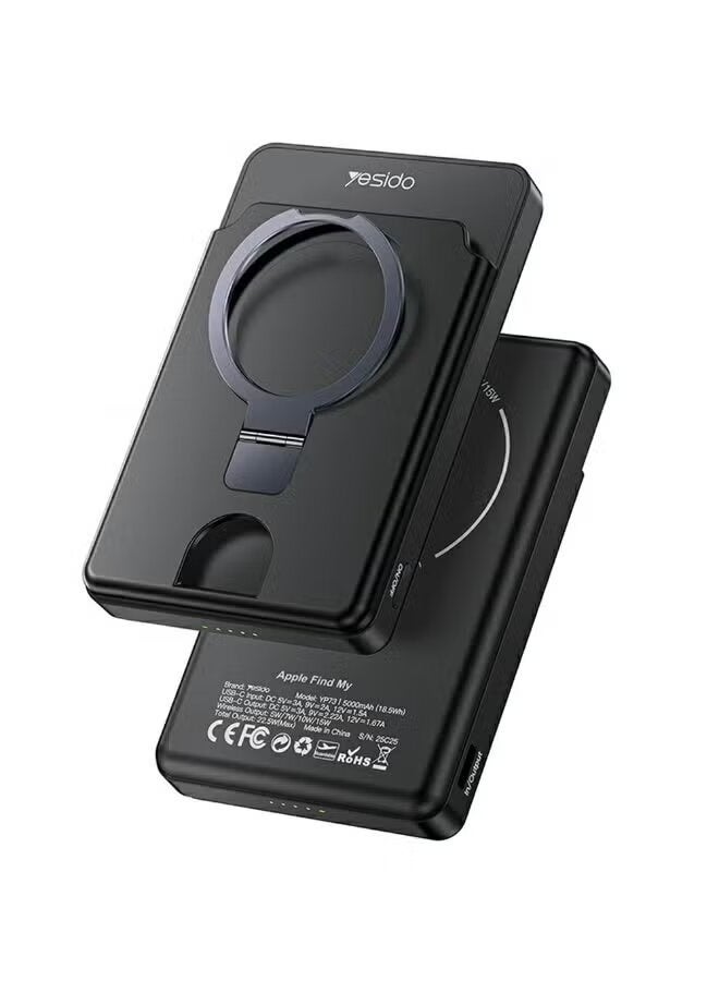 Yesido Yp73 Wireless Power Bank 5000mAh – 15W Fast Charging Magnetic Portable Charger with Built-In Stand & Smart Locator | Compact USB-C Backup Battery for iPhone & Android - Image 1