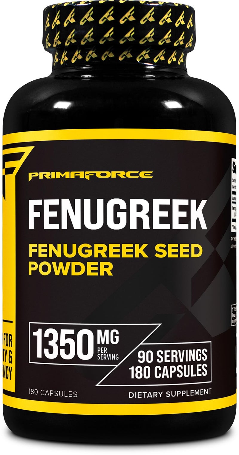 Primaforce Fenugreek Seed Capsules (180 Capsules / 1350mg Per Serving, 2 Capsule Servings) - Premium Herbal Supplement for Men and Women, Non-GMO, Gluten Free Supplement - Image 1