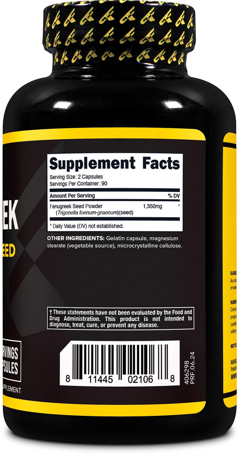 Primaforce Fenugreek Seed Capsules (180 Capsules / 1350mg Per Serving, 2 Capsule Servings) - Premium Herbal Supplement for Men and Women, Non-GMO, Gluten Free Supplement - Image 4