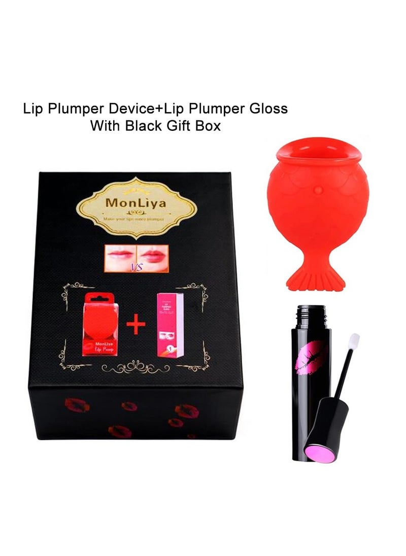 Rayberro Lip Plumper Device+Lip Plumper Gloss Set,Fish Shape Lip Plumper Tool Kit,Lip Enhancer Chemical Way+Physical Way Natural Pout Mouth Tool Lip Care Serum Lip Balm Sexy Big Lip Moisturizing Lip Plumping  - Image 2