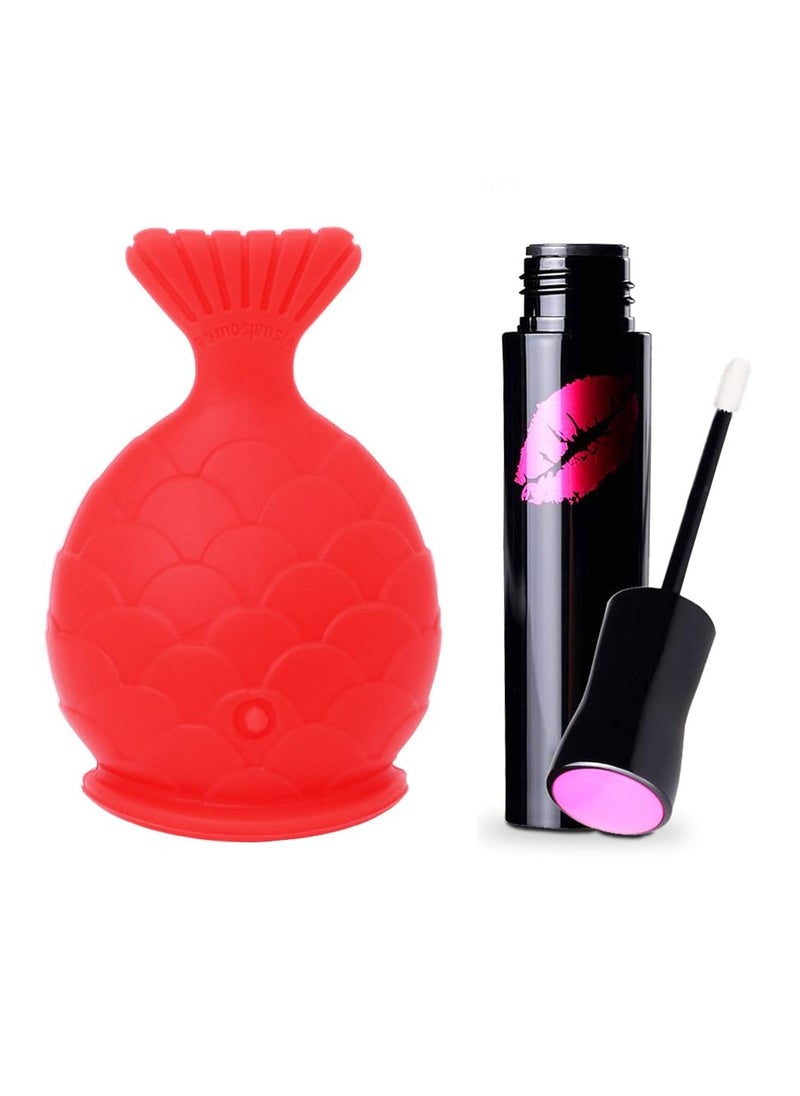 Rayberro Lip Plumper Device+Lip Plumper Gloss Set,Fish Shape Lip Plumper Tool Kit,Lip Enhancer Chemical Way+Physical Way Natural Pout Mouth Tool Lip Care Serum Lip Balm Sexy Big Lip Moisturizing Lip Plumping  - Image 1
