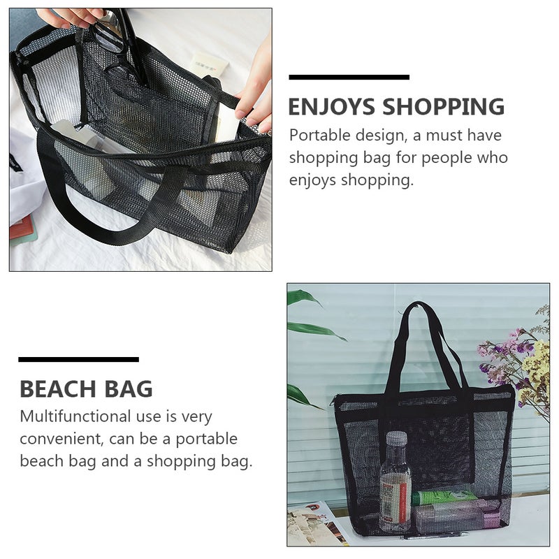 1pc Beach Shopping Tote Pouches Portable Mesh Bag High Capacity Toiletry Bag - Image 3