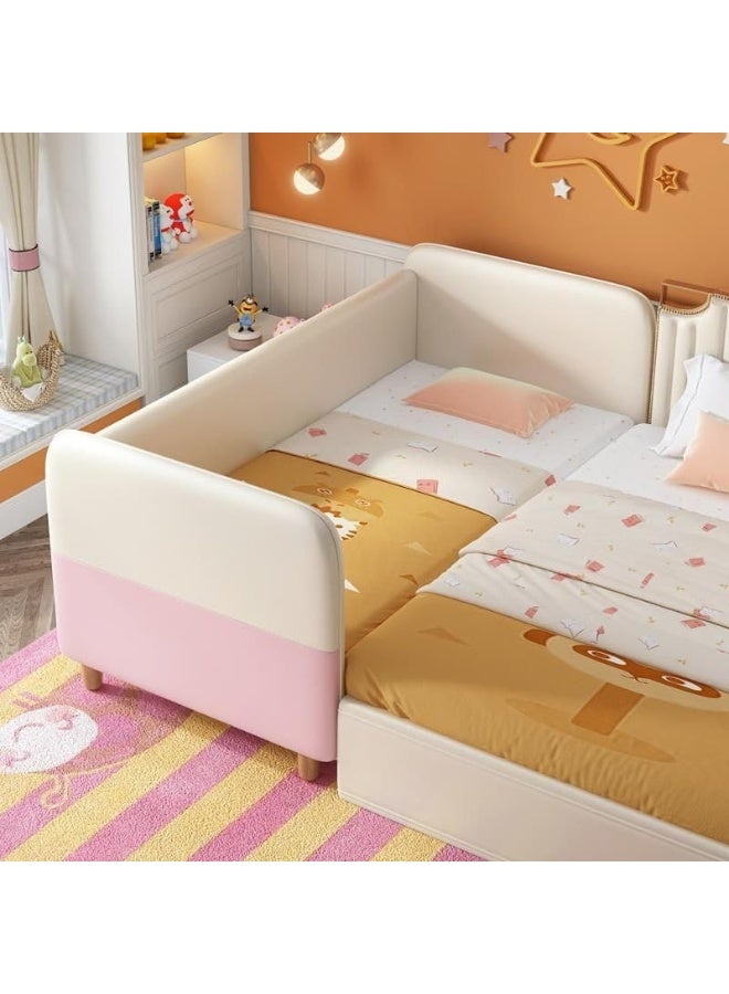 Ripple FURNITURE FLORA homes Children's Twin Bed, Pink and Cream, with Headboard and Footboard, Wooden Legs - Image 3
