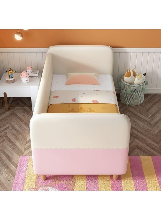 Ripple FURNITURE FLORA homes Children's Twin Bed, Pink and Cream, with Headboard and Footboard, Wooden Legs - Image 1