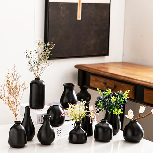 Kendiis Ceramic Bud Vases, Black Mini Vase Set of 11, Small Pottery Vases for Flowers Mini Ceramic Vases for Pampas Grass Vase Bulk for Wedding Table Centerpieces Decoration Boho Home Decor - Image 1