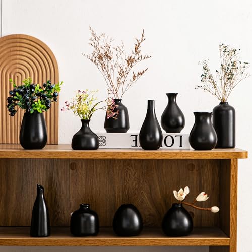 Kendiis Ceramic Bud Vases, Black Mini Vase Set of 11, Small Pottery Vases for Flowers Mini Ceramic Vases for Pampas Grass Vase Bulk for Wedding Table Centerpieces Decoration Boho Home Decor - Image 2