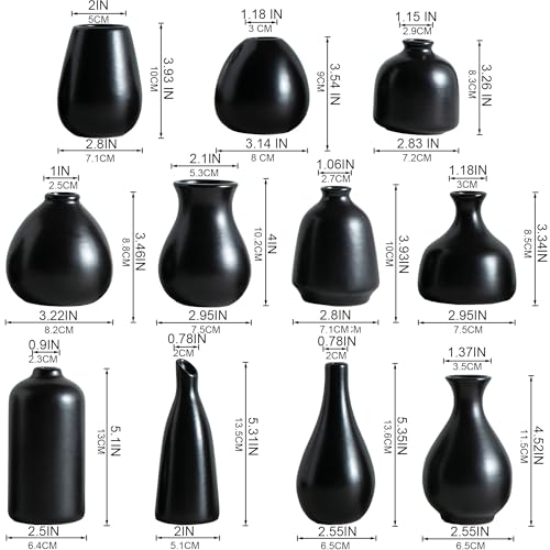 Kendiis Ceramic Bud Vases, Black Mini Vase Set of 11, Small Pottery Vases for Flowers Mini Ceramic Vases for Pampas Grass Vase Bulk for Wedding Table Centerpieces Decoration Boho Home Decor - Image 3