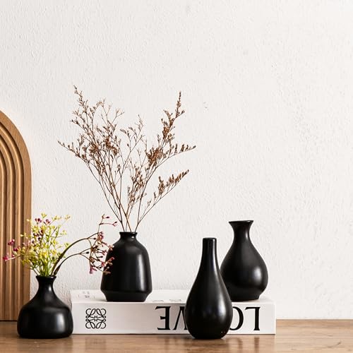 Kendiis Ceramic Bud Vases, Black Mini Vase Set of 11, Small Pottery Vases for Flowers Mini Ceramic Vases for Pampas Grass Vase Bulk for Wedding Table Centerpieces Decoration Boho Home Decor - Image 5