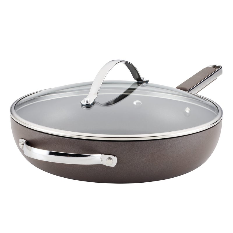Ayesha Ayesha Curry Kitchenware 80293 Professional Hard Anodized Nonstick Deep Frying PanSkillet with Lid and Helper Handle 1225 Inch  Charcoal
