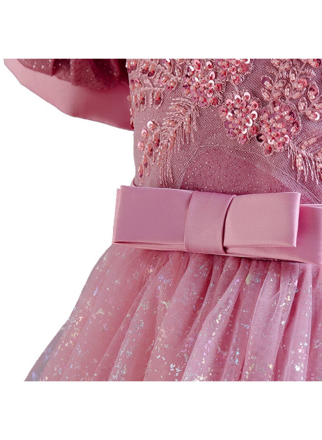 Luobobeibei 2025 Girls' Blue Long Dress, Children's Princess Dress, Wedding Host Performance Costume, Pink, Size 130 - Image 5