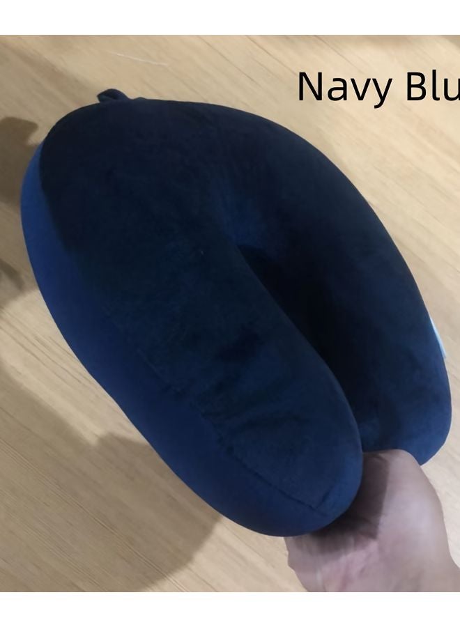 Navy Blue Ergonomic Travel Neck Pillow Soft Supportive Design For Pain Free Sleep On Long Flights - Image 1