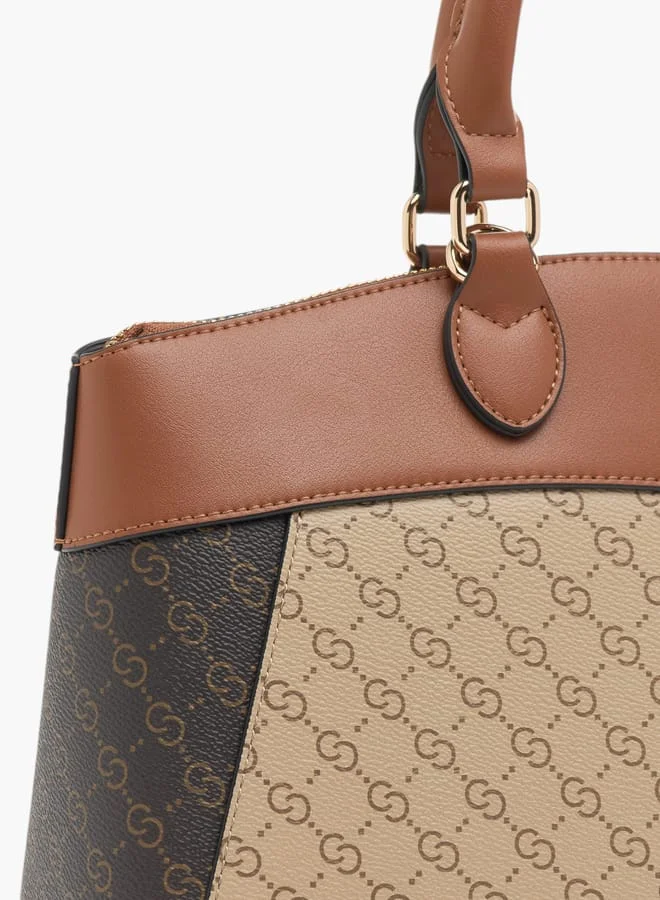 Celeste Womens Monogram Print Tote Bag With Detachable Strap And Zip Closure
