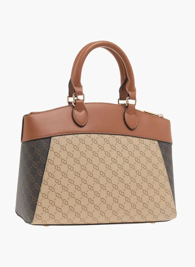 Celeste Womens Monogram Print Tote Bag With Detachable Strap And Zip Closure