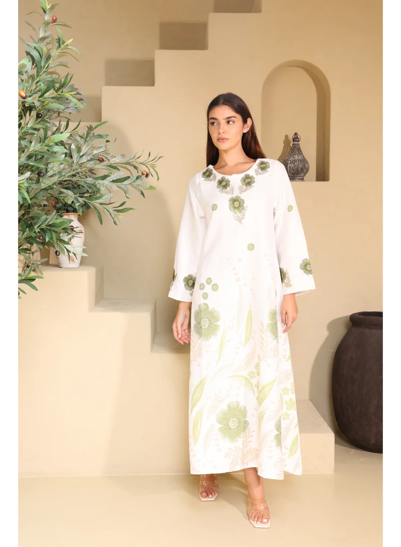 IKKXA Floral Details Classic Linen Jalabiya