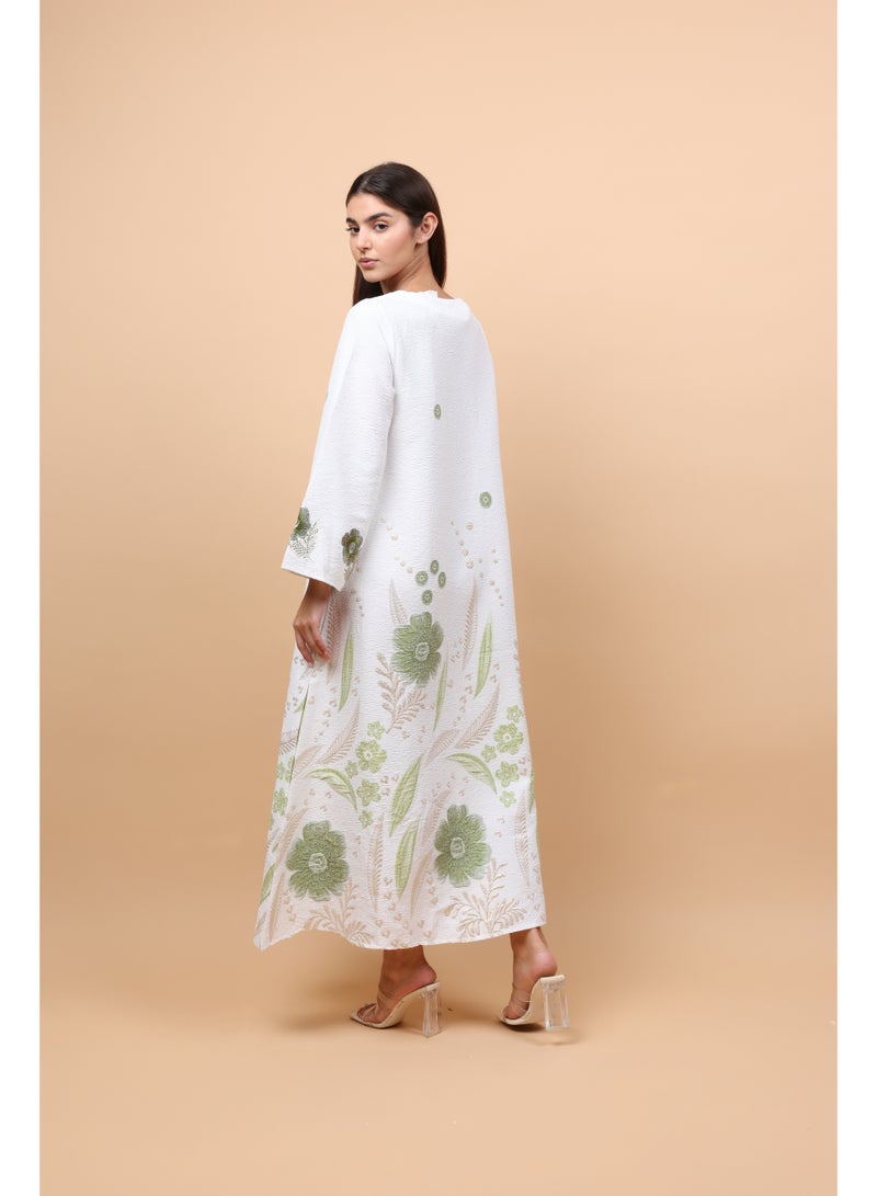 IKKXA Floral Details Classic Linen Jalabiya - Image 4