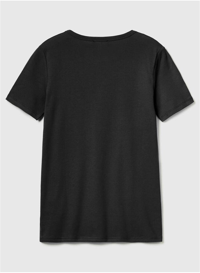 Benetton - Glitter Print Logo Short Sleeve T-shirt - Image 1