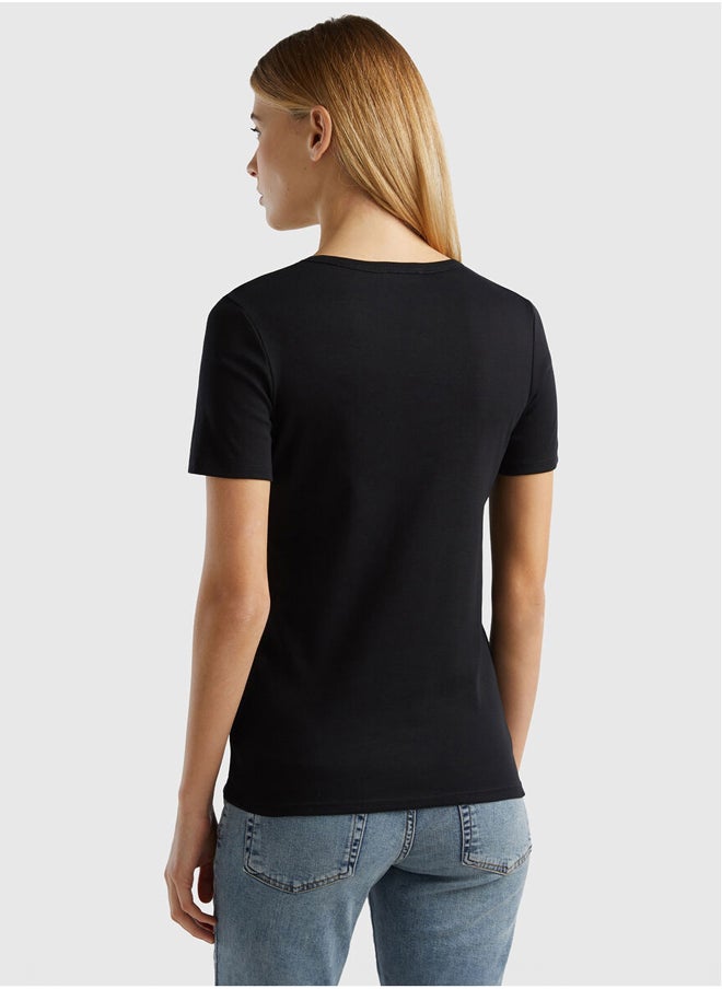 Benetton - Glitter Print Logo Short Sleeve T-shirt - Image 1