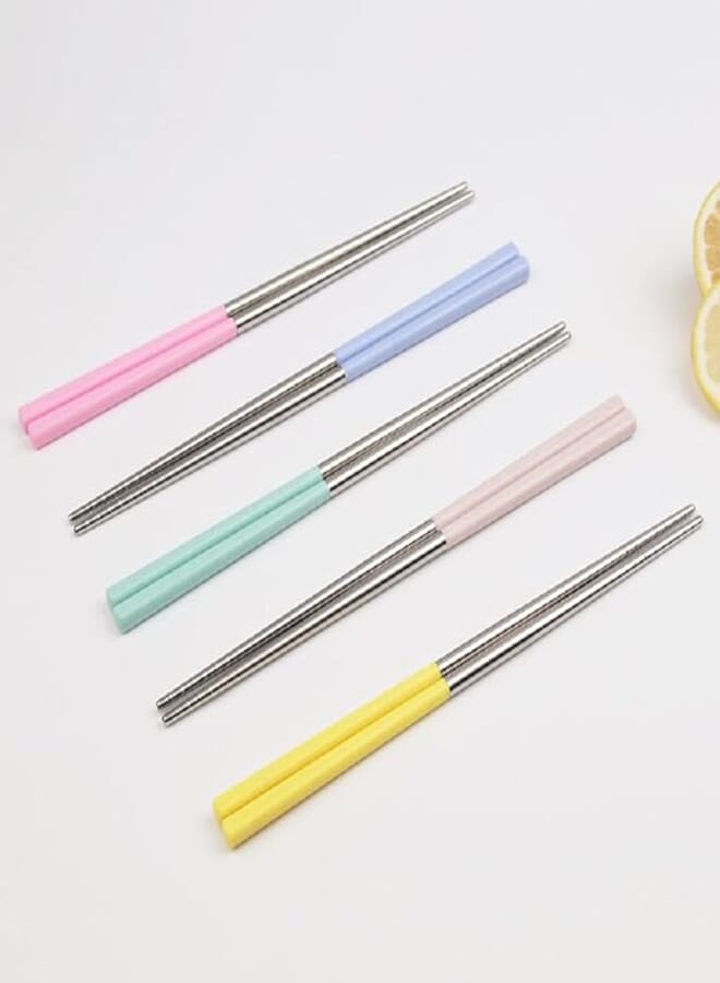 AKRIZA 5 Pairs Metal Chopsticks, Lightweight Chopsticks Stainless Steel Chopsticks Reusable Chopsticks for Sushi Noodles