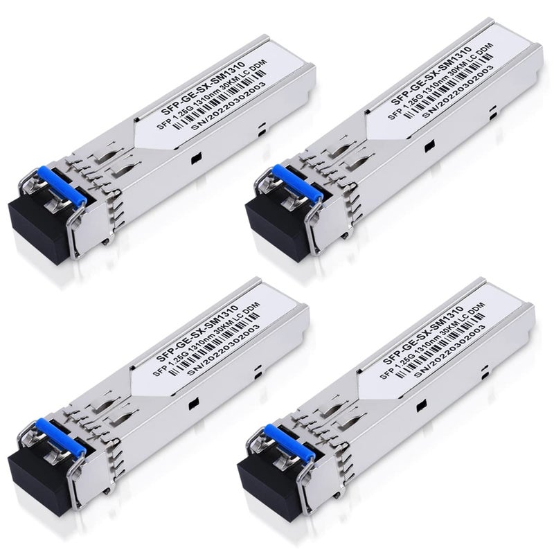 GESD 4Pack 1.25G SFP LC Module 1000Base-LX(SMF,1310nm,20km,DDM) Single-Mode Transceiver for Cisco GLC-LH-SMD,Ubiquiti UniFi,Meraki MA-SFP-1GB-LX10,Fortinet,Mikrotik,TP-Link,Netgear,TL-SM311LS,D-Link,Intel - Image 1